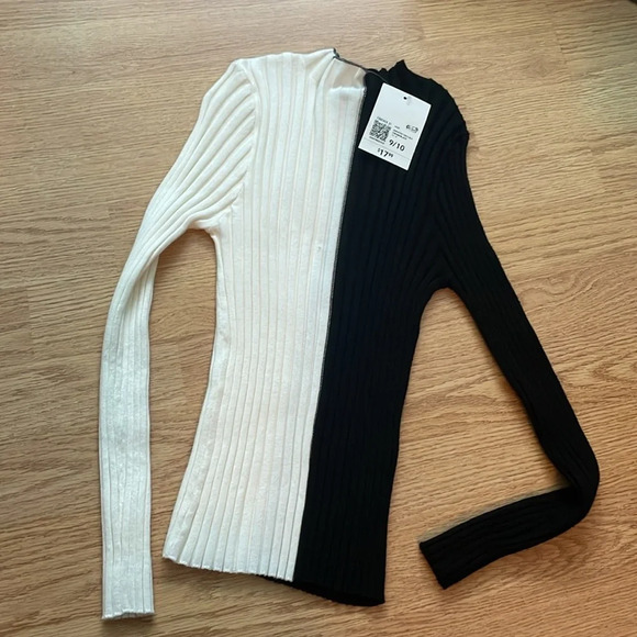 NWT Forever 21 girls ribbed black and white colorblock top 9-10 - Picture 3 of 7